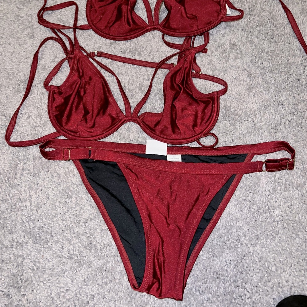 Some Days Lovin red strappy bikini with adjustable straps.